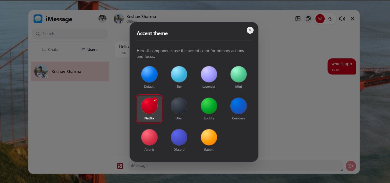 iMessages real-time chat application interface